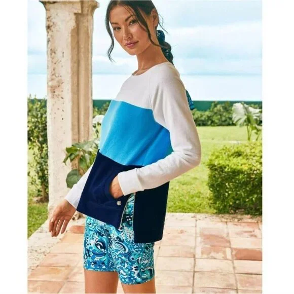 Lilly Pulitzer NWT Beach Comber Pullover Low Tide Navy Luxletic Size XXL